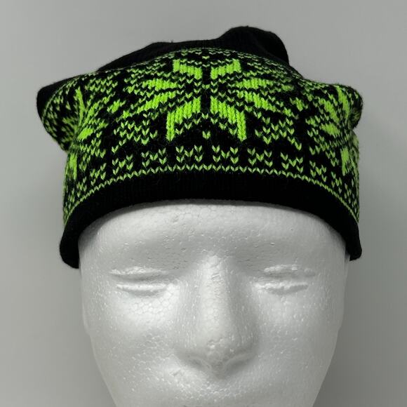 Snowflake Beanie Winter Hat Toque Ski Skiing Skier Nordic Fair Isle Black - Picture 4 of 7